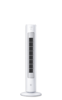 (öffnet im selben Fenster) Ein großer, weißer Philips Tower-Ventilator 5000 Series mit einer Aromatherapie-Taste auf der Vorderseite.